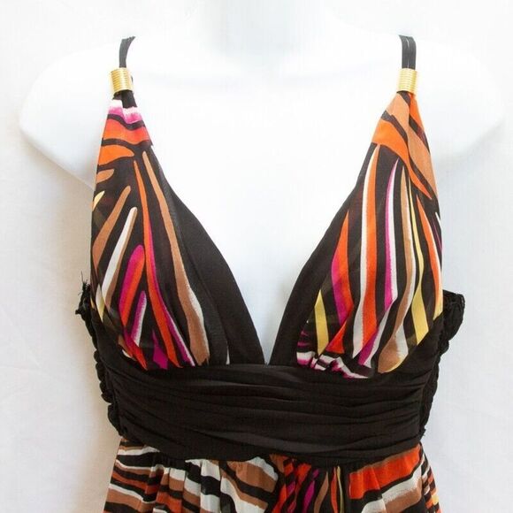 Vgt Y2K Does 70s Colorful Psychedelic Print XOXO Maxi Ring Strappy Dress Size S - Picture 2 of 13